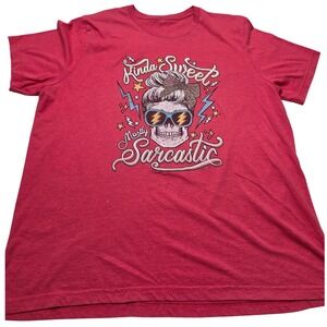 L&B Life Kinda Sweet Mostly Sarcastic Skull Graphic Tee Red XL